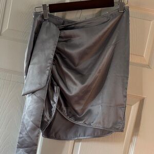 Elegant Gray Satin Wrap Skirt